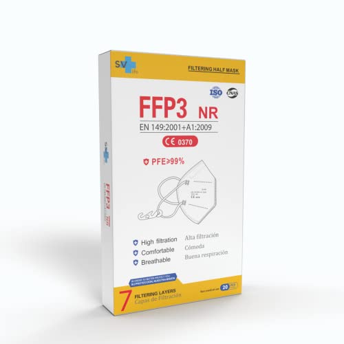 Pack of 20 7-Layer FFP3 Masks, CE Approved, High Protection, >99%, Individually Packed, Disposable - Not Reusable, Adult Size, Without Valve, White 1 piece (pack of 20)
