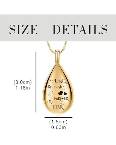 Teardrop Urn Necklace Memorial Cremation Jewellery for Ashes Keepsake Pendant Necklace for Women Men Pet with Funnel Filler Kit Memorial Gifts Gold