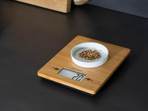 Soehnle Bamboo Kitchen Digital Food Scale, Natural Hygenic Bamboo Easy to Clean, Baking Scale size 20 x 16 cm, Scales for food with Useful Add and Weigh Function, Patented Sensor Touch Technology