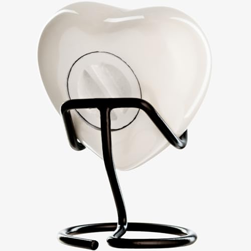 Small Urn for Ashes Keepsake for Women and Men - Religious Mini Heart Urns for Human Ashes Male or Female - Heart Shaped White Mini Urns with Cross
