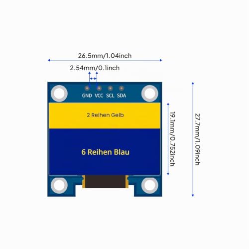 Elegoo 3 pieces 0.96 inch OLED display I2C compatible with Arduino | 128 x 64 pixels, self-luminous, blue & yellow mini display, compatible with Raspberry Pi & PICO, ESP-32 for DIY projects