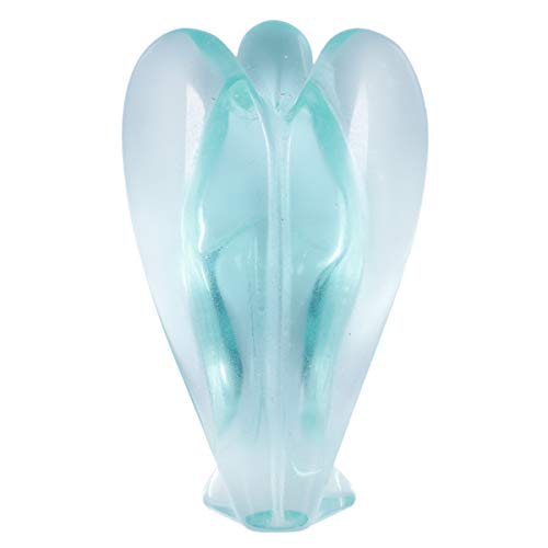 mookaitedecor Hand Carved Blue Crystal Glass Guardian Angel Figurine Light Blue