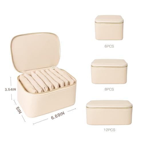 Travel Jewelry Case, Small Travel Jewelry Box with 8 Velvet Jewelry Bag Mini Pouch, Portable Travel Jewelry Organizer for Rings Earrings Necklaces (Beige 8 Pcs) Beige 8 Pcs