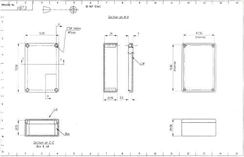 HBT3 - ABS Plastic Enclosure with Lid, Multipurpose Enclosure, Module Housing, (LxWxH) 73.5 x 51 x 25.5 mm, White - Matt HBT3: 73,5 X 51 X 25,5 mm