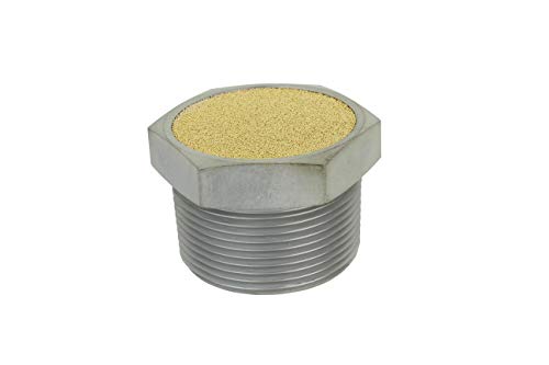 Milton Breather Vent Pneumatic Muffler, 1-1/2” MNPT - 40 Micron Sintered Bronze Silencer/Diffuse Air & Noise Reducer