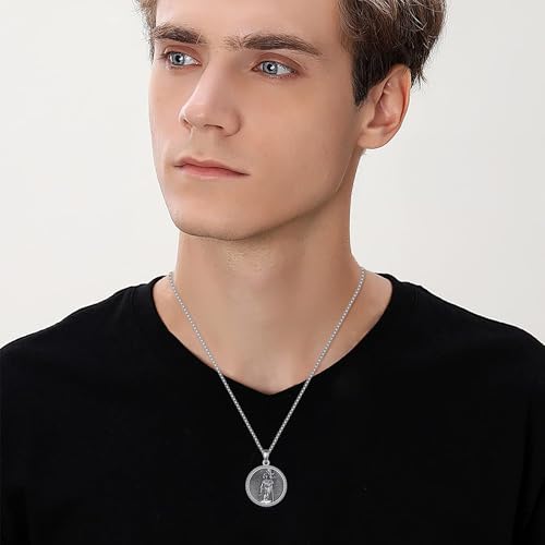 YAFEINI Patron Saint Necklace 925 Sterling Silver Patron Saint Florian Pendant Necklace Religious Jewellery Gifts for Women