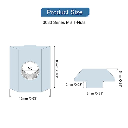 uxcell T Nuts, 50pcs - Nickel Plated Carbon Steel T Slot Bolts, 3030 Series M3 Hammer Head Fastener, Sliding T Nuts for Aluminum Extrusion Profile (Silver)