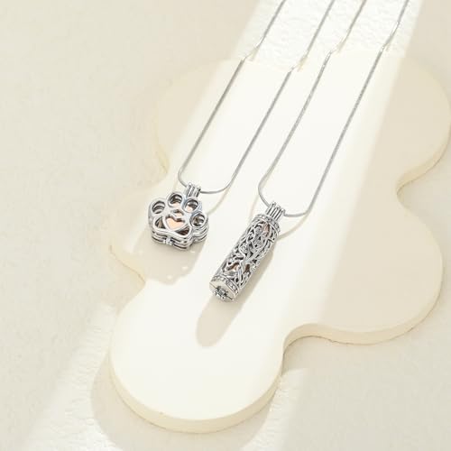 Cremation Jewelry for Ashes For Dog/Cat Paw Print Stainless Steel Memorial Locket Urn Necklace Inside Mini Case Keepsake for Pet A-Silver+Rose Gold-2PC