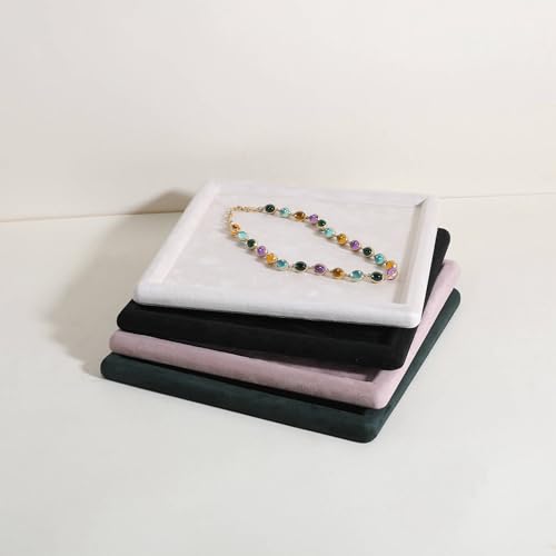 Square velvet Jewerly display tray, Jewelry storage organizer plate, Empty Jewelry showcase tray for Necklace Bracelet Ring Earring display stand holder (Cream-Large, 9.8 x 9.8 in) Cream Large