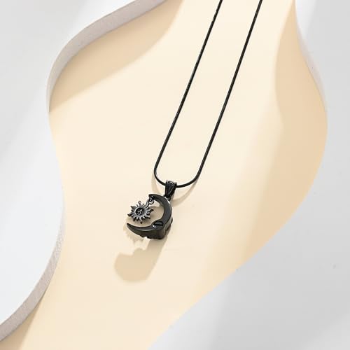 Crescent Moon and Sun Rose Urn Necklace Cremation Jewelry for Human Ashes for Women Men Memorial Ashes Keepsake Pendant Black