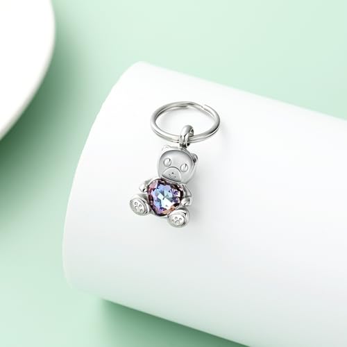 Yinplsmemory Teddy Bear Cremation Jewelry Urn Keychain for Ashes for Women with Crystal Heart Urn Keepsake Pendant Key Ring Rainbow