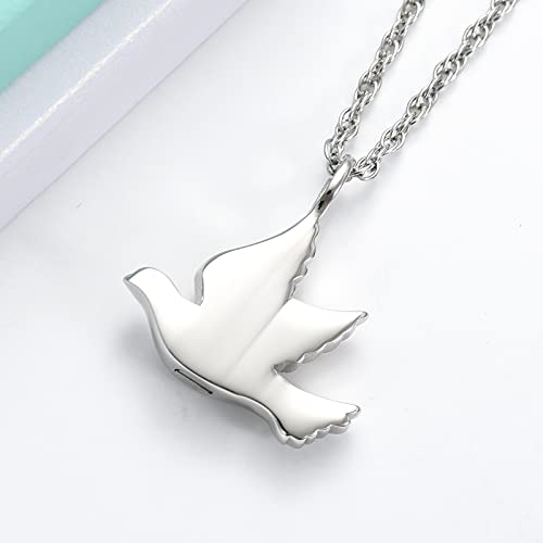 shajwo Cremation Jewelry for Ashes Stainless Steel Peace Dove Urn Keepsake Memorial Ash Holder Cremation Urn Pendant Necklace Silver