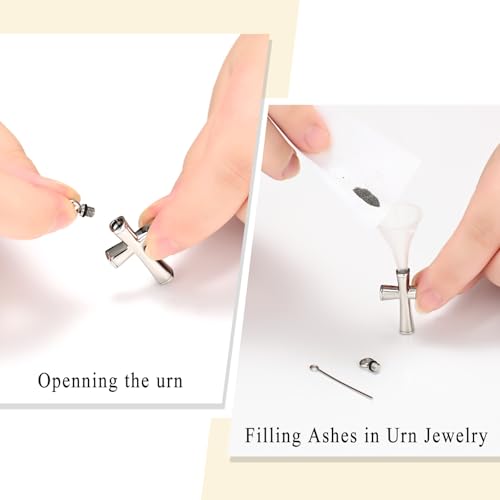 Oinsi Cross Cremation Necklace for Ashes Stainless Steel Crucifix Memorial Urn Jewelry for Women Men Keepsake Pendant Silver Tone