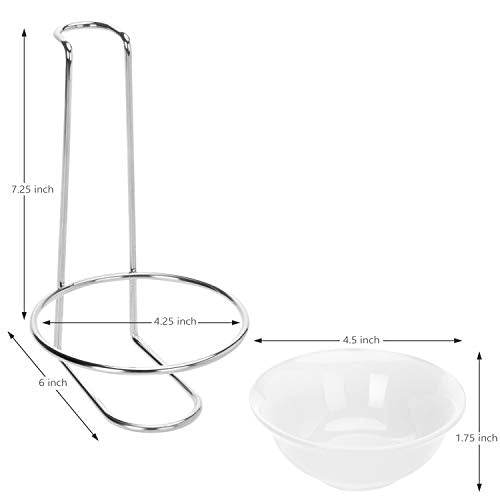 MyGift White Ceramic Ladle Holder Spoon Rest, Upright Single Cooking Utensil Holder, Vertical Drip Catcher Dish with Stainless Steel Stand for Kitchen Counter (Pack of 2) Single (Pack of 2)