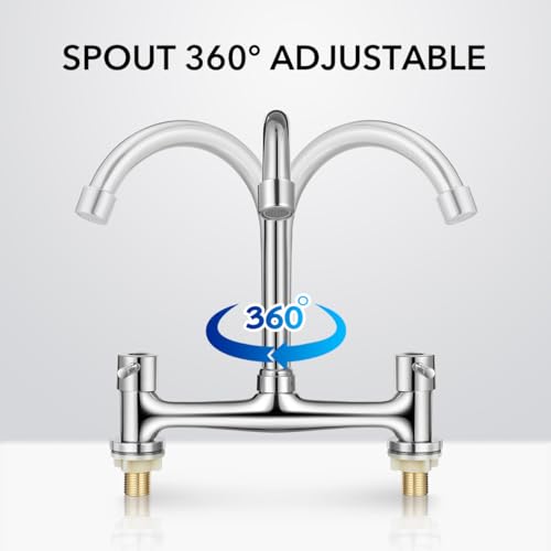 Kitchen Sink Dual Hole Hot and Cold Water Control Rotating Spout