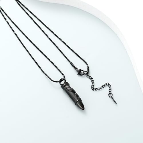 Imrsanl Cremation Jewelry Bullet Urn Necklace for Ashes for Men Women Tree of Life Urn Pendant Ashes Human Memorial Jewelry Eagle-Black