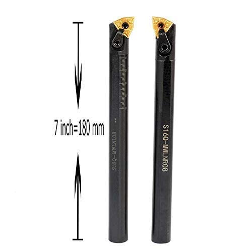 5/8'' x 7'' Turning Tool Indexable Boring Bar S16Q-MWLNR08 + S16Q-MWLNL08 with 10pcs WNMG080404-CM Indexable Carbide Turning Inserts for Metal Lathe Turning Tools
