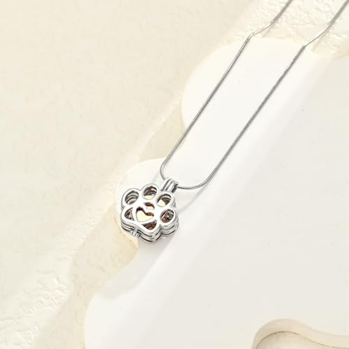 Cremation Jewelry for Ashes For Dog/Cat Paw Print Stainless Steel Memorial Locket Urn Necklace Inside Mini Case Keepsake for Pet A-Silver+Rose Gold