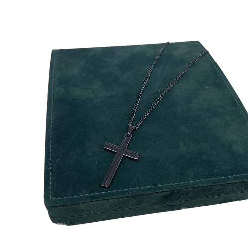 Men Stainless Steel Black Large Cross Pendant Crucifix Religious Fashion Necklace Birthday Party Easter