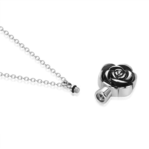 FGT Rose Flower Urn Necklace for Women Cremation Memorial Jewellery for Ashes Keepsake Loved One Dog Cat