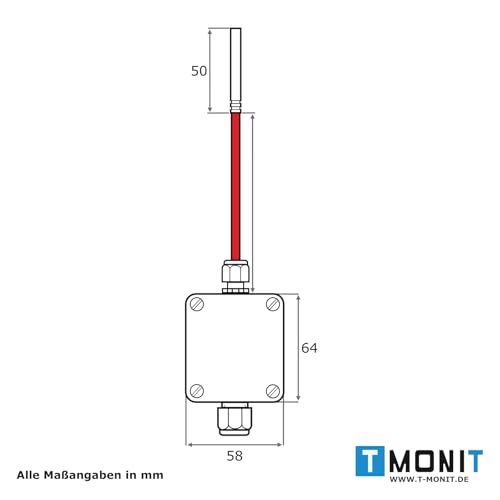 Active Temperature Transducer, 0-10 V, incl. Sensor PT1000, Adjustable Measuring Range, Active Sensor Monitoring (2 m Sensor Silicone Cable) 2m Silikon-Leitung