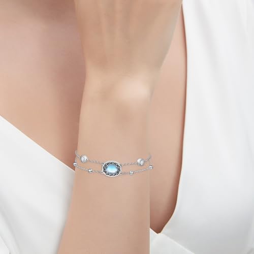 BEILIN Moonstone Circle Urn Bracelet for Women Cremation Jewelry for Ashes