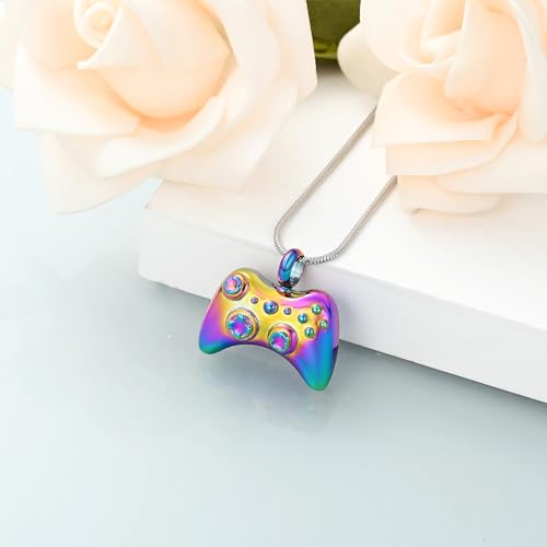 shajwo Game Controller Urn Necklaces for Ashes for Men Rainbow