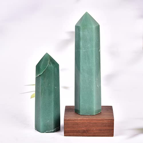 AMOYSTONE Natural Green Aventurine Crystal Tower Hexagonal Wand Stone Decor 0.6-1.1 Lbs