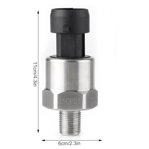 Pressure Sensor 1/8, 1/8 150 psi Pressure Transducer, 1/8 Inch NPT Thread Stainless Steel Pressure Sensor for Oil Fuel Air Water (150 PSI)