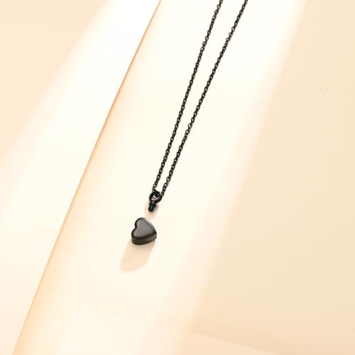Cremation Jewelry Mini Heart Urn Necklace for Human Ashes for Women Men Memorial Ashes Keepsake Pendant Black