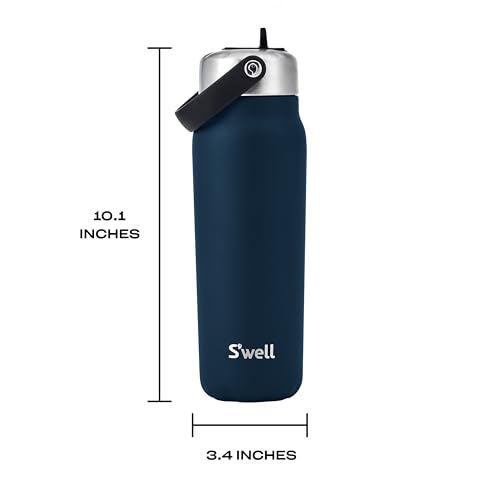 S'well Recycled Stainless Steel Explorer with Flip Straw Lid, 24oz, Azurite, Triple Layered Vacuum Insulated Container Keeps Drinks Cold for 36 Hours and Hot for 8