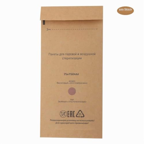 Sterilisation Bags for Hot Air Steriliser, Steriliser for Instruments, Sterilisation Bags, Nail Sterilisation Bags, Pack of 100 Disposable Sterilisation Cosmetics, Nail Tool Bag, Accessories for Disinfection 75*150mm