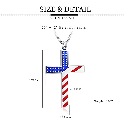 Yinplsmemory Cross Urn Necklace for Ashes for Women Men American Flag Cremation Jewelry Religious Cross Urn Keepsake Memorial Jewelry Silver b