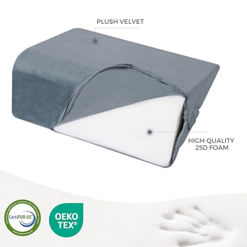 Ganondorf Knee Pillow for Back Sleeping, Premium Foam Wedge Pillow for Legs, Leg Elevation Pillow with Removable Washable Cover, Triangle Pillow for Knee, Hip & Back Support, Grey