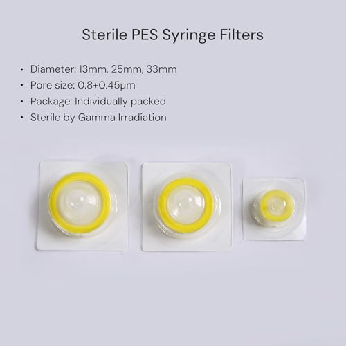 COBETTER sterile PES syringe filter, 0.45μm 13mm, individually packed, 100 pack