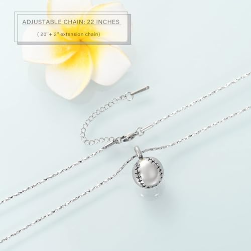 Baseball Cremation Jewelry Urn Necklace for Ashes for Women Men Loved One Memorial Keepsake Urn Jewelry Ashe Pendant Silver&black