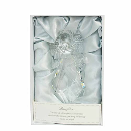 Guardian Angel Figurine transparent Crystal Ornament for Daughter, Outdoor Garden & Office, Glass Statue Religious Heart-Warming Caption in Gift Box, Home Decor Gifts, One Size