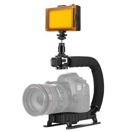 PULUZ U/C Shape Video Action Stabilizing Handle Grip Handheld Stabilizer Kit with Phone Clamp & LED Studio Light for Canon Sony Nikon Cameras and Home DV Camera Smartphones stabilizer kits 3