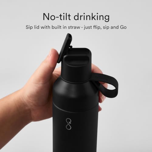 Ocean Bottle Go 17 oz | Stainless Steel Water Bottle | Reusable & Sustainable | Keeps Drinks Cold & Hot | Eco Friendly Gift (Obsidian Black) 16.9 Ounces Obsidian Black