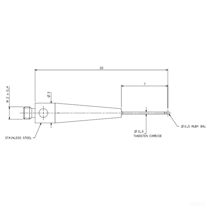 [Australia - AusPower] - M2 CMM Probe, 0.5mm Ball Diameter, Carbide Stem, 20mm Length, A-5003-1345 CMM Test Probes 