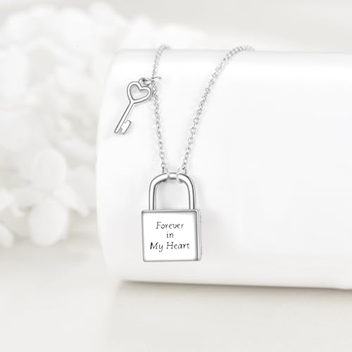 Padlock Cremation Urn Necklace 925 Sterling Silver Key with Lock Pendant Forever in My Heart Jewellery Keepsake Gifts for Women Men Couples