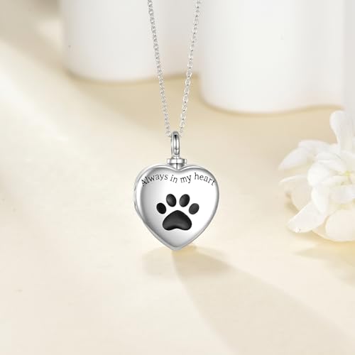 VONALA Pet Urn Necklace 925 Sterling Silver Pet Memorial Gift with Photo Inside Dog/Cat Cremation Jewellery Keepsake Heart-Shaped Pendant Urn Necklaces for Dog Cat Lover Women Men