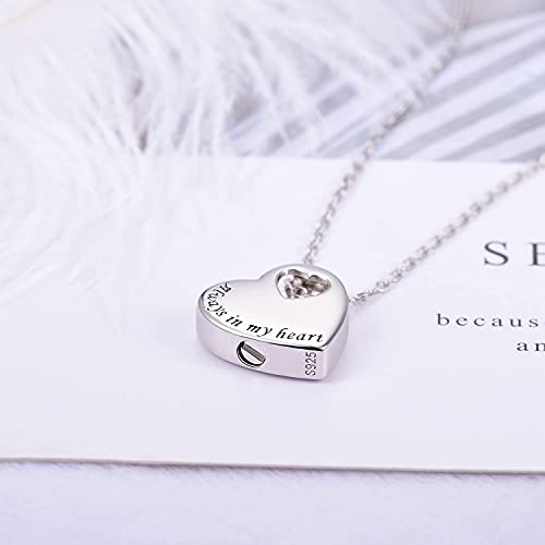 925 Sterling Silver Heart Cremation Necklace Urn Pendant for Ashes with Filling Kit Gift Box Memorial Jewelry for Loved Ones Pet Always in my heart