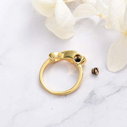 XSMZB Cremation Ring for Ashes Crystal Infinity Ring Memorial Keepsake Urn Ring Holder Ash for Pet/Human Urn Ring for Women Gold 9