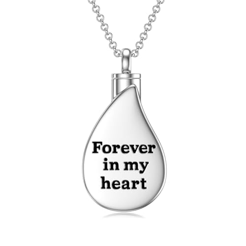TOUPOP Teardrop Cremation Jewelry for Ashes Sterling Silver 12 Month Birth Flower Urn Necklace w/Funnel Filler Memorial Keepsake Jewelry for Women 2-February