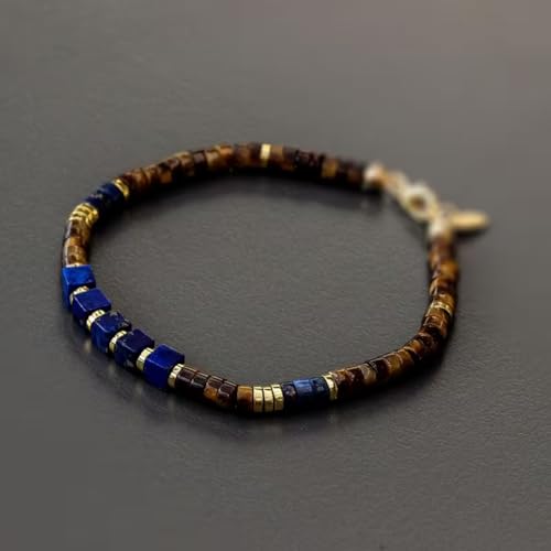 Feng Shui Wealth Bracelet for Men, Lapis Lazuli Tiger Eye Hematite Beaded Bracelet Adjustable Brown Blue Stone Bracelets Money Prosperity Spiritual Jewelry Gift Lapis Lazuli+Tiger Eye