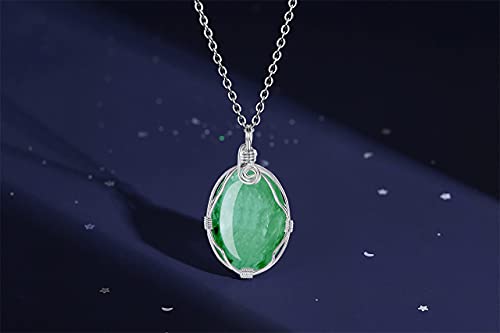 XIANNVXI Healing Crystal Necklace Wire Wrapped Oval Stone Gemstone Pendant Necklaces Natural Spiritual Reiki Witchcraft Quartz Jewelry for Women Green - Aventurine