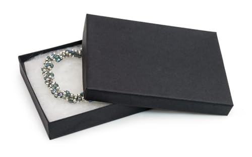 RJ Displays 15 Pack Cotton Filled Black Matte Color Paper Cardboard Jewelry Necklace, Bracelet, Watches, Belt Buckles, Pocket Watches Gift and Retail Display Boxes Size: 5 3/8" x 3 7/8" x 1" Inch Matte Black