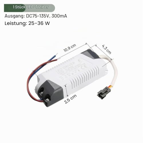 YOKIVE 25-36W Constant Current 300mA LED Driver AC 85-265V (Output 75-135V) | Comes with DC connection, short circuit protection, ideal for LED display