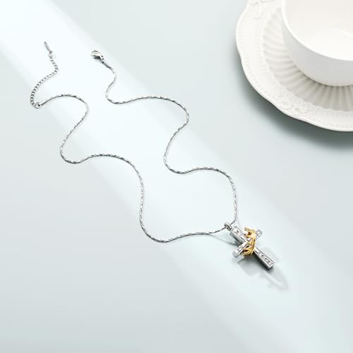 Imrsanl Crown Cross Urn Necklace for Ashes for Women Men Gold